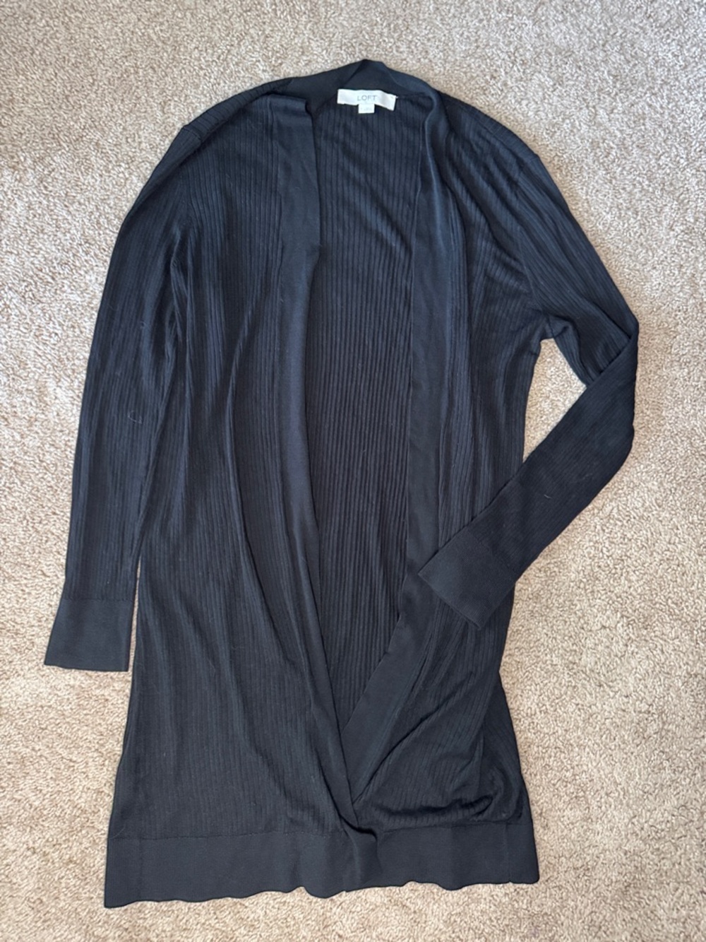 LOFT Black Ribbed Open Cardigan